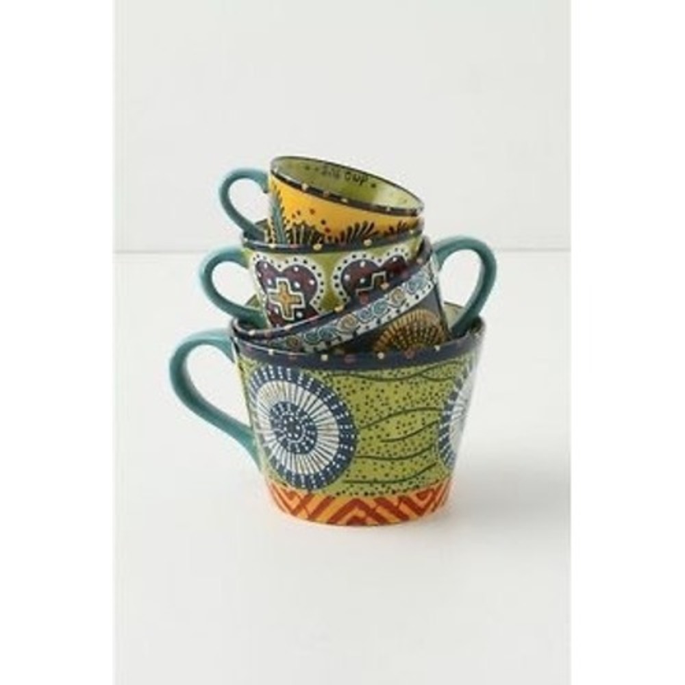 ANTHROPOLOGIE Austin Flora Measuring Cups Ceramic Handled Colorful Set of 4
